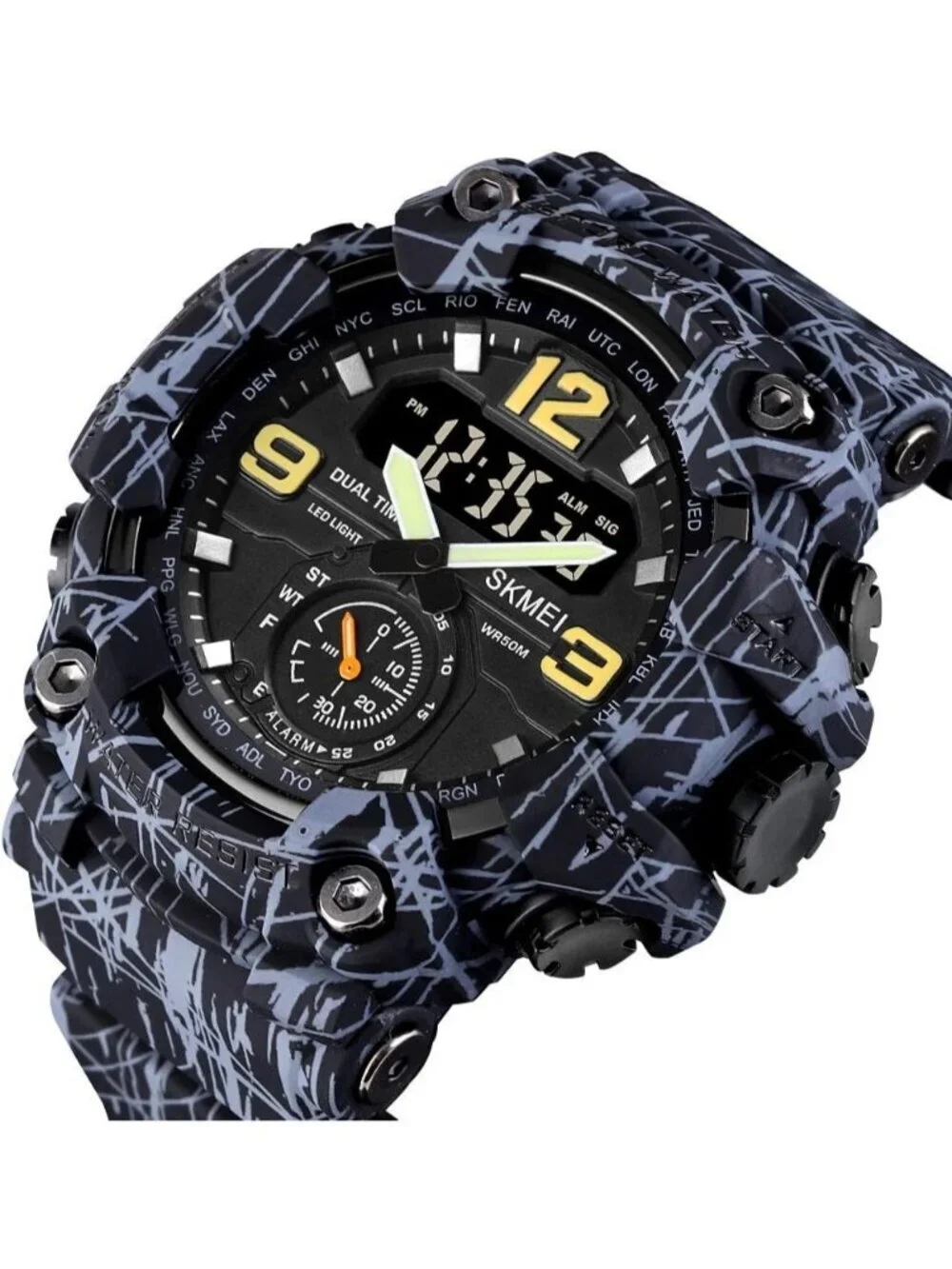 Men Black&Grey Analog Quartz S-Shock Waterproof Outdoor Sports LED Digital Watch